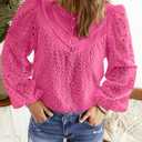 BETTE BOUTIK Women's Long Short Sleeve Tops 2025 Dressy Casual Button Hollow Out Lace Embroidered Blouses Shirts (Pink)