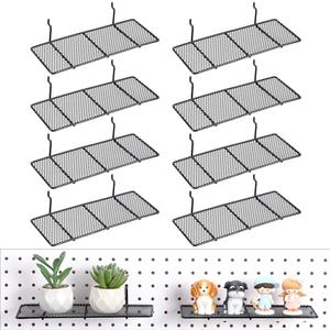 Shimeyao 7 Pcs Pegboard Shelf, Metal Mesh Peg Board Hooks, Shelf Brackets Organizer Attachments for Home Garage Workbench Kitchen, Fit 1/4 and 1/8 Inch, Black