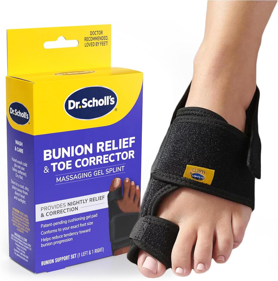 Dr. Scholl's BUNION RELIEF & TOE CORRECTOR // Massaging Gel Bunion Splint & Big Toe Straightener - Orthopedic Bunion Corrector for Women & Men - Bunion Pads for Bunion Pain Relief, 1 Support Set (Left & Right)