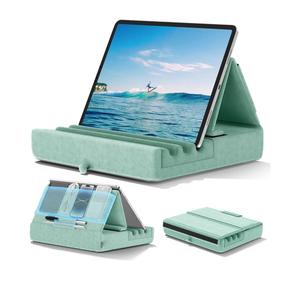 KDD Tablet Pillow Holder, Foldable iPad Stand for Lap, Bed and Desk -Tablet Soft Pad Dock with Pocket & Stylus Mount Compatible with iPad Pro 12.9, 10.5, 9.7 Air Mini 6 5 4 3, E-Reader