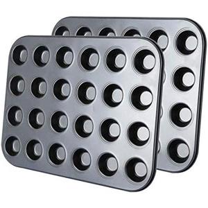 Kingrol 24-Cup Nonstick Mini Cupcake & Muffin Pans, Carbon Steel Baking Pans, Cake Moulds - 2 Pack