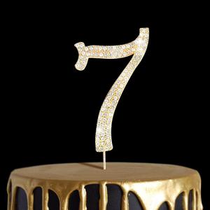 Number Cake Topper 7, UNIIDECO Gold Rhinestone Premium Metal Bling Bling Cake Decor, Sparkly Happy Birthday Wedding Anniversary Party Decoration Centerpiece (Gold, 7)