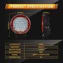 AUXTINGS 9 inch 96W Red Round Led Light Bar Spot Beam Offroad 4x4 Work Light 12V 24V Driving Fog Lamps for Jeep Truck Off-Road Vehicles 4x4 Atvs Utvs