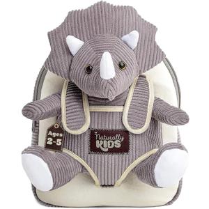 Naturally KIDS Small Dinosaur Backpack - Triceratops Dinosaur Toys for Kids 3-5 - Toddler Backpack for Boys & Girls - Grey Plush Stuffed Animal