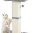 32" Cat Scratching Post for Indoor Cats, Sisal Cat Scratcher with Plush Perch, Large Scratch Post with Bed, Removable Cover, Sisal Fabric,Light Grey