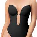 Slimers Women Shapewear Backless Body Bra Shaper Womens Plunge Invishaper Low Back Thong Bodysuits Open Crotch Daily Use (Black XXL)