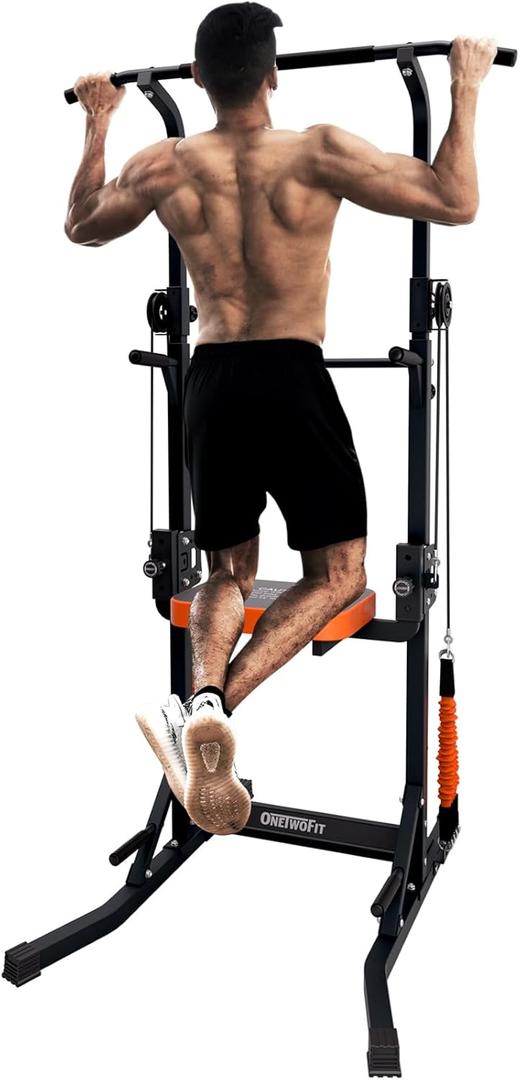 ONETWOFIT Foldable Power Tower Pull Up Bar Station, Multi-Function Adjustable Height Pull Up Dip Station for Home Gym Workout, Strength Training Fitness Equipment, Pull Up Stand 360LBS/Pro 400LBS/Pro Max 600LBS/360LBS Assistive Trainer