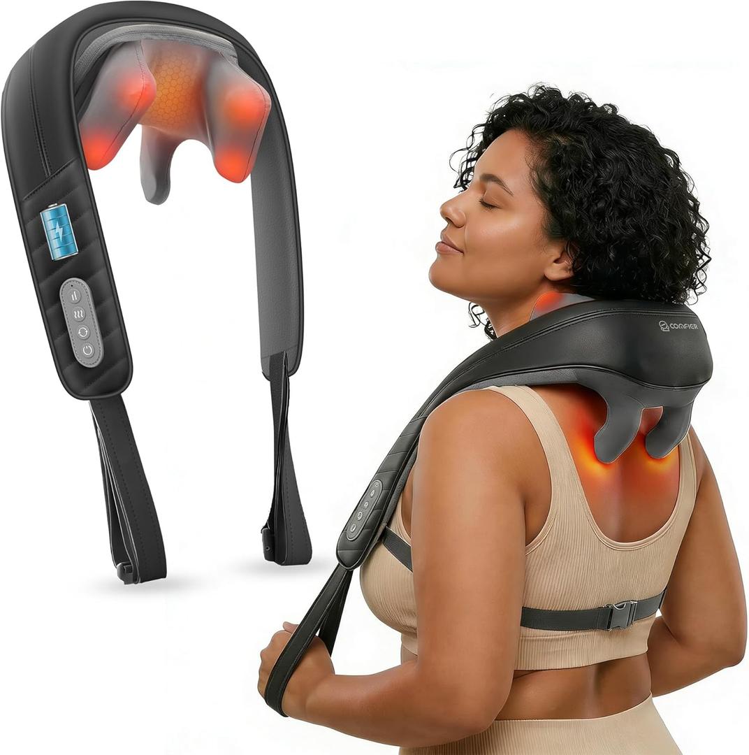 COMFIER Hands-Free Neck and Shoulder Massager with Heat, Cordless 4D Deep Tissue Kneading Back Massager, Rechargeable Shiatsu Massage for Pain Relief, Home, Office & Housework
