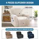 H.VERSAILTEX Velvet Stretch Recliner Couch Covers 4-Pieces Style Recliner Chair Covers for Reclining Chair Slipcovers Feature Non Slip Form Fitted Thick Soft Washable, Cream