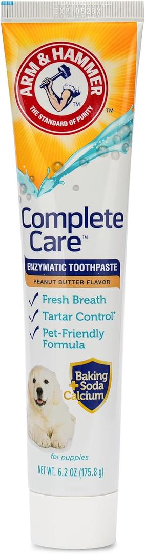 Arm & Hammer Complete Care Enzymatic Puppy Toothpaste, Peanut Butter Flavor, Enzymatic Dog Toothpaste for Puppies, Baking Soda + Calcium Formula, 6.2oz,  Pack of 1