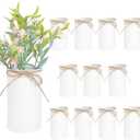 6" High Farmhouse Vases for Centerpiece, Rustic Mason Jars with Twine Bow for Flowers, Vintage Galvanized Metal Vase Tin Bucket for Wedding Home Decor (White, 12Pcs)
