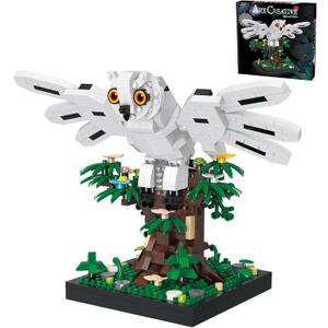 Snowy Owl Building Blocks Set Flying Bird Micro Mini Bricks Toy on Tree Magic Animal Desk Decor Display Ornament DIY Creative Hobby Gifts for Adults Teens