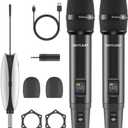 Wireless Microphones, Metal Dual Professional UHF Cordless Dynamic Wireless Microphone System, Rechargeable Microphone Receiver for Karaoke Singing, Wedding, Party, DJ, Speech, Church, Class Use, 240ft