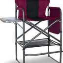 Tall Directors Chair 30" Seat Height, Bar Height Folding Chair with Side Table, Foldable Camping Chair with Side Pocket for Makeup Artist, Sports Event, Supports 400LBS - Wine Red/Black