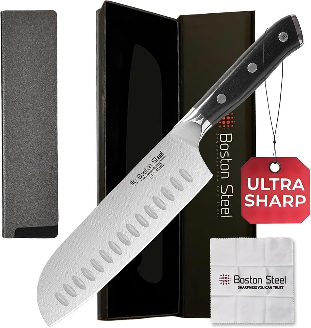 Santoku Knife 7 Inch  Ultra Sharp High Carbon Stainless Steel Kitchen Knife, Professional 7 Santoku Knife with Ergonomic Handle for Home & Restaurant, Culinary Cooking Knife