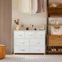OLIXIS 7 Drawer Dresser for Bedroom, Wide Fabric Storage Tower with Wooden Top and Metal Frame, Closet Chest Organizer Furniture, TV Stand for Living Room Hallway, White