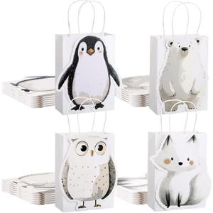 Feifeiya 24 Pcs Winter Animals Gift Bags Polar Bear Penguin Owl Fox Party Favors Gifts Bags for Winter Holiday Birthday Party Favor Supplies Decor