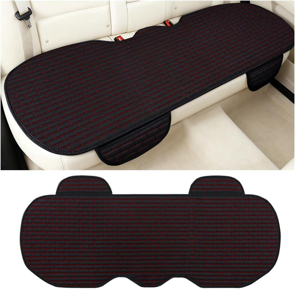 Zpana Car Back Seat Cover, Non-Slip Vehicle Rear Seat Bottom Cushion Pad with Storage Pockets, Comfortable Automotive Back Bench Protector, Universal for SUV Automobile Truck (Black/Red)