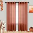 Terracotta Sheer Curtains 84 Inches Long for Living Room Bedroom Grommet Boho Airy See Through Faux Linen Bohemian Ochre Rust Tangerine Window Voile Sheer Curtains 84 Inch Length Set 2 Panels