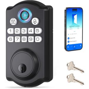 Keyless Entry Door Lock - Fingerprint Door Locks with App Control - Smart Deadbolt for Front Doors - Biometric Security, Auto-Lock&One-Touch-Lock, IP54 Waterproof, Easy Install