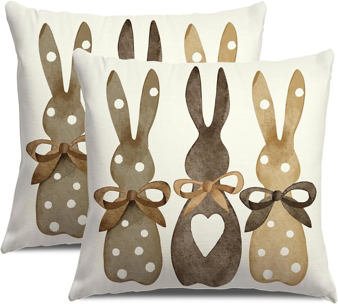 Easter Pillow Covers 20X20 Inch Set of 2,Polka Dot Bunny Throw Pillow Covers for Easter Decorations Spring Rabbit Cushion Case Decoration for Sofa Couch
