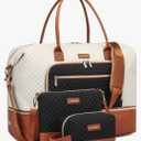 CLOKARS Weekender Bags for Women, Travel Duffle Bag Carry On Overnight Bag with Cosmetics Bag and Crossbody Purse for Gym Hospital, Gifts for Women, Beigeblack Brown