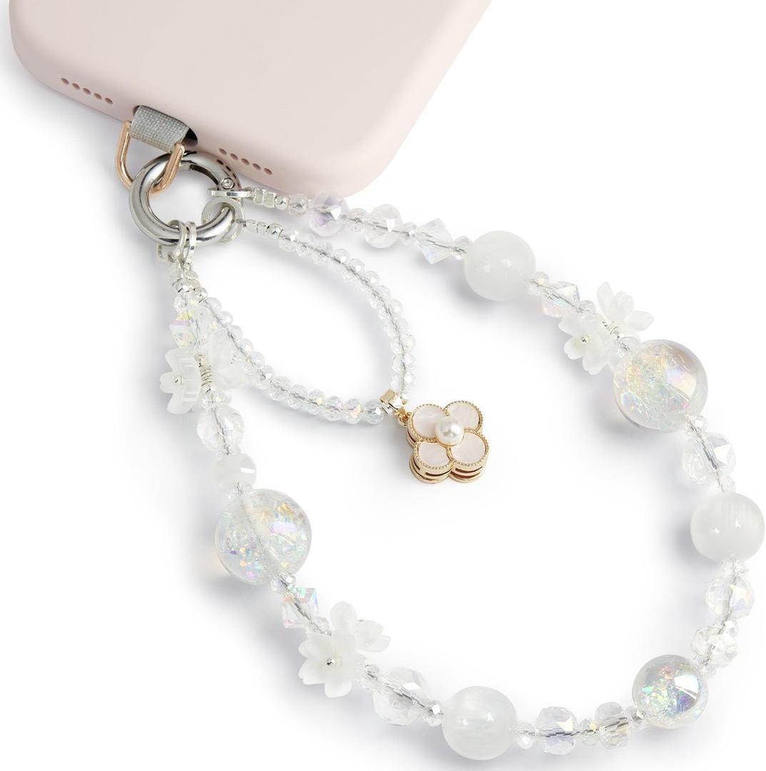 POSADINA Phone Charm for Women, Anti-Theft Phone Wrist Strap, Hands-Free & Detachable Cellphone Lanyard Chain with Tether Tab, Milky Glam