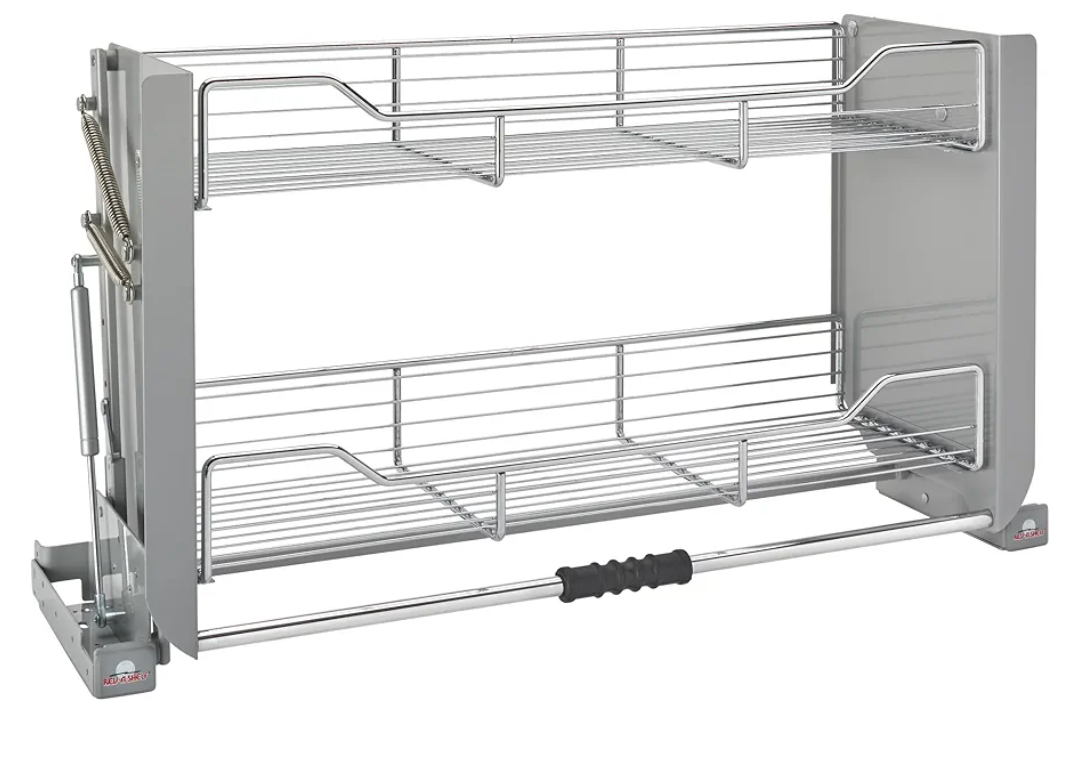 Rev-A-Shelf 36" Pull-Down Heavy-Duty Shelf Organizer for Tall Kitchen/Bathroom Cabinets, Dual Tier Wall Mounted Pantry Storage, Chrome, 5PD-36CRN