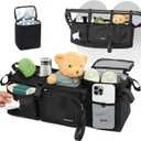Double Stroller Organizer for Bob Duallie with 2 Insulated Cup Holders & Cooler Bag, Baby Jogger City Mini Gt2 Jeep Double Stroller Caddy Accessories, Universal Parent Console Stroller Organizer