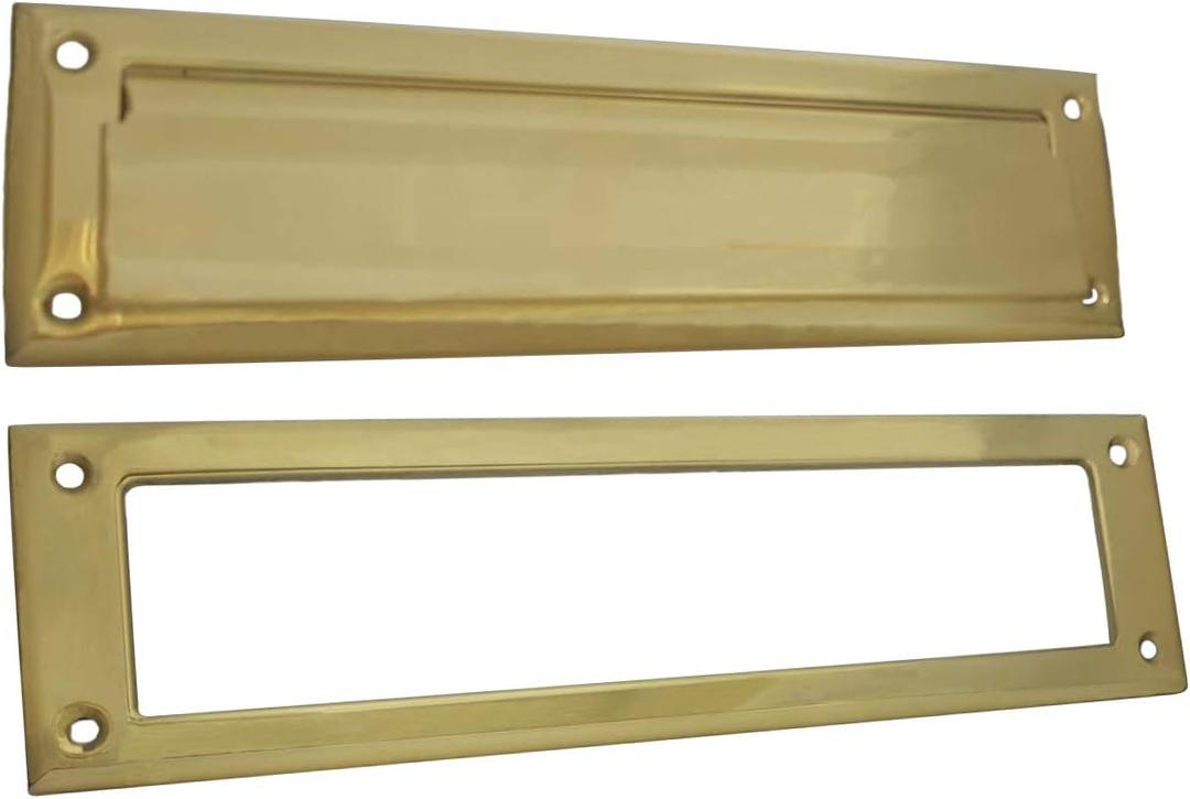 QCAA Solid Brass Mail Slot, with Solid Brass Interior Frame, 13" x 3.625", Polished Brass, 1 Pack, Made in Taiwan (1pack(Polished Brass))