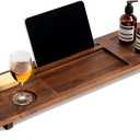 Luxury Teak Bathtub Caddy Tray - 35" Expandable Bath Bridge for Freestanding & Standard Tubs - Water-Resistant Solid Wood Spa Organizer With Wine Glass, Phone Holder & Non-Slip Grips