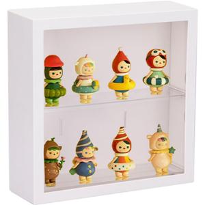 Clear Display Case for Figures, Square Wall-Mounted Doll Storage Box, Adjustable Display Stand with Door Dust and Moisture Proof Suitable for Lego Collectibles Action Figures Pop Mart (White)