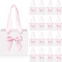 Kolldenn 50 Pcs No DIY Small Gift Bags with Pink Bow Ribbon 4''x2.7''x4.5'' Mini White Paper Thank You Bags Bulk with Handle for Baby Shower Wedding Party Favor Birthday Return Guests