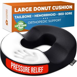 5 STARS UNITED Donut Pillow Hemorrhoid Tailbone Cushion  Large Cushion for Pain Relief  Coccyx, Prostate, Sciatica, Pelvic Floor, Pressure Sores, Pregnancy, Postpartum Recovery, Black