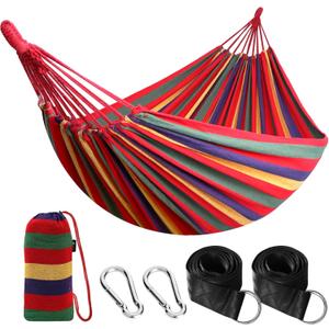 ANYOO Cotton Hammock Portable Camping Hammocks for Hanging Sturdy Garden Comfortable Fabric Hammock with Tree Straps Up to 660lbs with Travel Bag for Camping Outdoor/Indoor Patio Backyard