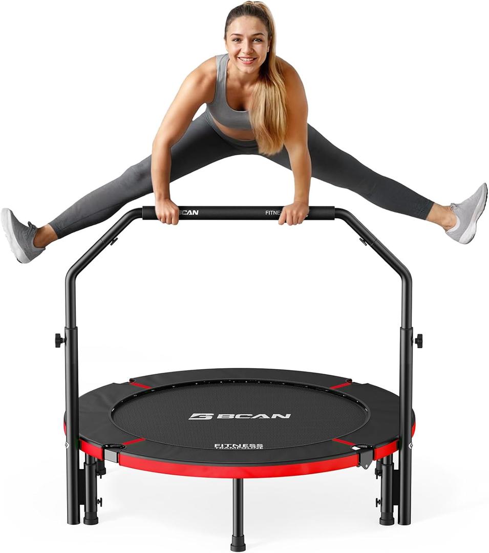 BCAN SP2 40" Foldable Mini Trampoline Max Load 330lbs, Fitness Rebounder with Adjustable Foam Handle, Exercise Trampoline for Adults Indoor/ Garden Workout | FED Fitness, Black Red