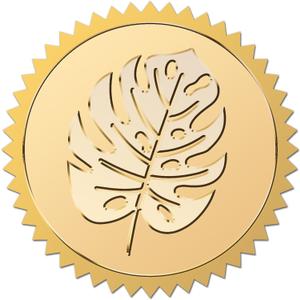 CRASPIRE 2" 100Pcs Monstera Pattern Gold Seal Stickers Self Adhesive Golden Envelopes Sticker Round Embossed Certicate Seals Label Serrated Edge for Invitation Awards Wedding Birthday Greeting Card