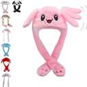 Rabbit Hat Ear Moving Jumping Hat Funny Plush Cap for Kids Dress Up Cosplay Party Pig Holiday Cute Ear Flap Cap for Adults (Pink)