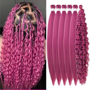 Deep Pink Braiding Hair Pre Stretched Knotless Braiding Hair for Boho Braids(6 Packs)