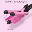 Three Barrel Curling Iron 1 Inch, 2 Heat Settings 320F/410F, Ceramic Triple Hair Waver for Beach Waves, Dual Voltage 110-240V, Auto Shut-Off, Glove Included, Pink