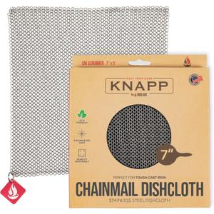 Knapp Made Chainmail Dishcloth 7x5 - Replace Your Dirty Sponge - All Purpose Kitchenware, Pots & Pans Cleaner - Lasts a Lifetime