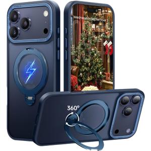 360 Spin Magnetic Stand for iPhone 17 Pro Case, Fit for MagSafe, Mil-STD Protective Case for iPhone 17 Pro Phone Case with Kickstand Rotatable 6.3 inch, Deep Blue