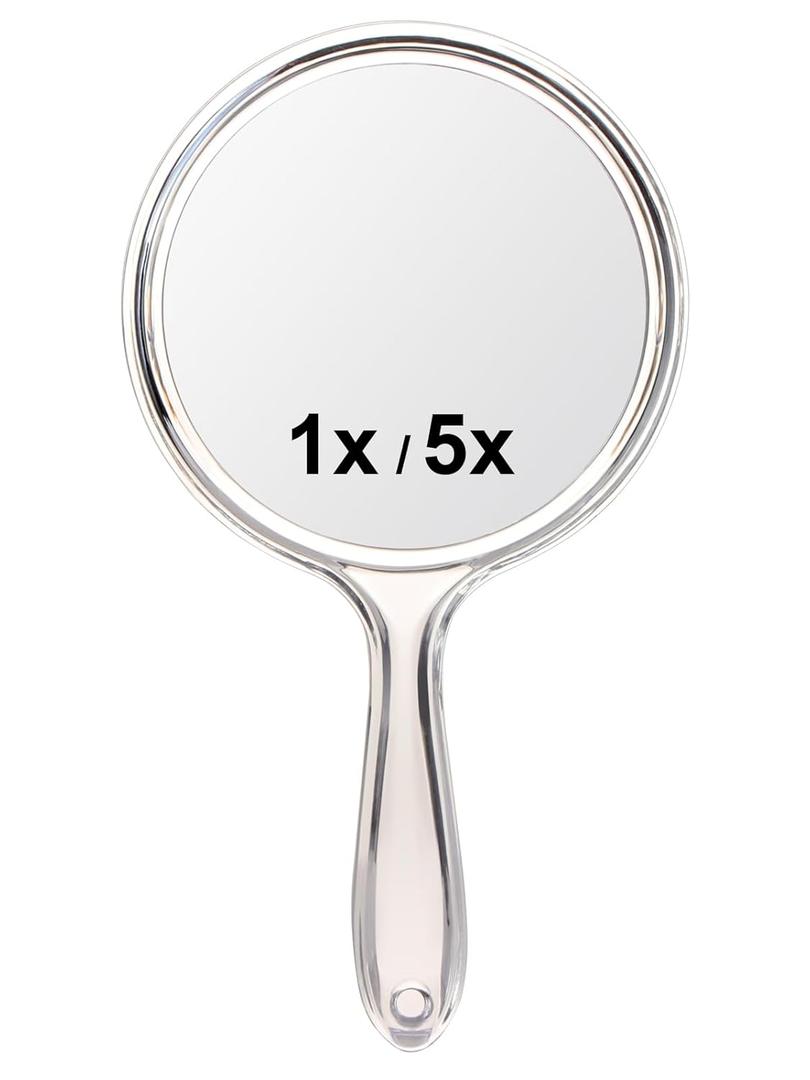 Macaki Handheld Mirror with Handle, 10.5 x 5.7 inches, Double-Sided 1X/5X Magnification Travel Makeup Mirror for Women,White