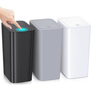 3 Pack 4 Gallon Bathroom Small Trash Can with Lid, 15L Slim Garbage Bin Wastebasket with Pop-Up Lid for Bedroom, Office, Kitchen, Dorm, Fits Under Desk