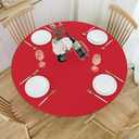 NLMUVW Red Round Vinyl Tablecloth with Flannel Backing Elastic Edge, Christmas PVC Table Cloth Holiday Decorative 100% Waterproof Wipe Clean Table Cover for Party, 36"- 44"