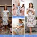 JEFFRICO 2 Pack Long Nightgowns for Women - Short Sleeve Soft Womens Nightgowns & Sleepshirts (Large, Blue Green Hibiscus)