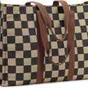 Laptop Tote Bag for Women Work 15.6 inch Canvas Shoulder Bags Computer Messenger Purse Teacher Handbag Office Briefcase (A-Khaki-Black)