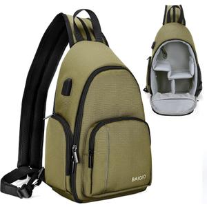 BAIGIO Camera Sling Bag Small Camera Backpack for Photographers,Water-resistant Camera Crossbody Bag Travel Caemra Backpack for DSLR SLR Mirrorless Camera (Green)