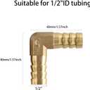 2Pcs 1/2Inch 90 Degree Brass Hose Barb, L Right Angle Brass Barb Elbow Connector Fitting with 4Pcs Hose Clamps for Fuel, Air, Water, Oil, Gas(12mm)