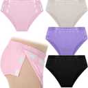 Geyoga 4pack Post Surgery Adaptive Underwear Briefs for Women, Tear Away Underwear Incontinence Underpants, Reusable Stick on Briefs Breathable Cotton Lining for Patients, Elders (XL)